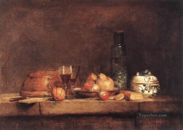 Naturaleza muerta con tarro de aceitunas Jean Baptiste Simeon Chardin Pinturas al óleo